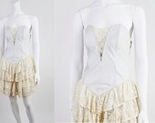 Vintage 1980s Leather Dress, Leather Dress, Leather Lace Dress - Whiter White - Size Medium