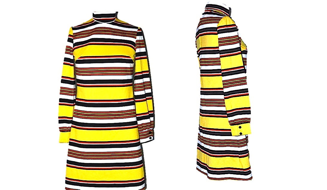 Vintage MOD Dress - 60s Shift Dress - Striped Mini Dress - Size Small