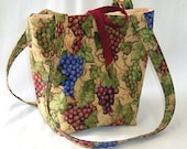 Grape Tote Bag Purse Vineyard Fabric Bag Grapes Leaves Vines Purple Burgundy Green Gold Handbag Shoulder Bag Small Tote Bag
