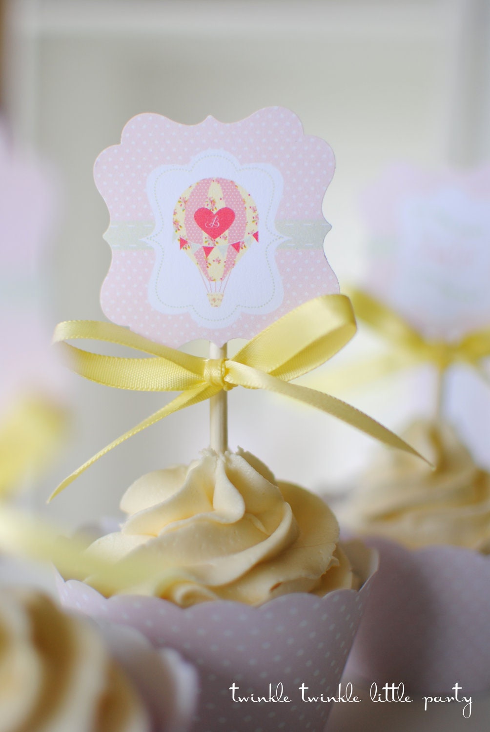 Shabby Chic Hot Air Balloon Baby Shower Cupcake Topper Tags Il_170x135