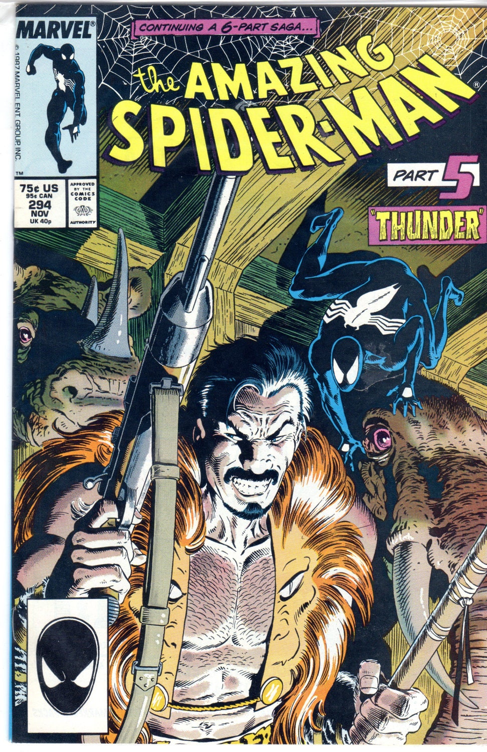 Vintage Spiderman Comic Book Issue No. 294 November 1987 Amazing Spiderman Kraven Part 5 Thunder