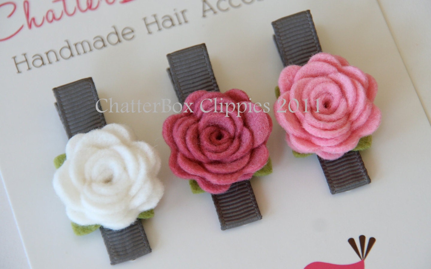 Baby Hair Clips Petite Rosebuds in Pink and White Wool Felt Baby Alligator Clips Infant Toddler Girls