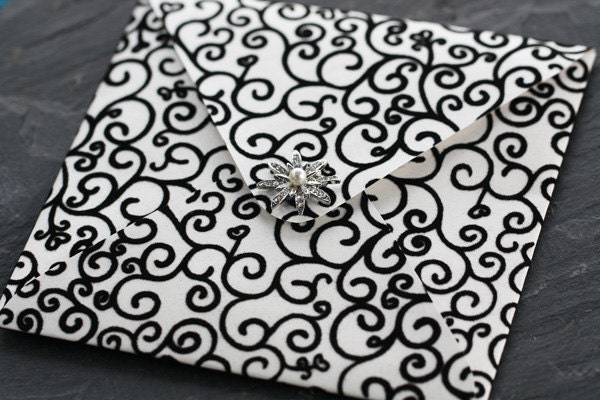 Venus Black & White Flock Wedding Invitation