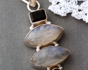 STERLING SILVER .925 Pendant, Moonstone and Smoky Topaz