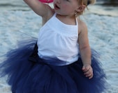 Navy Blue Flower Girl Tutu - Satin Wrapped Waist  - NB-5T