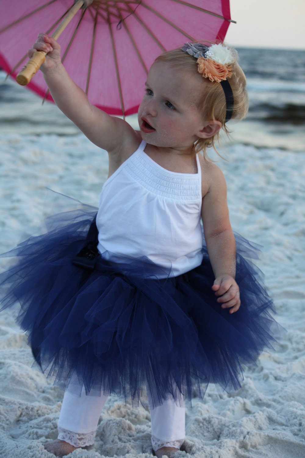 Navy Blue Flower Girl Tutu - Satin Wrapped Waist  - NB-5T