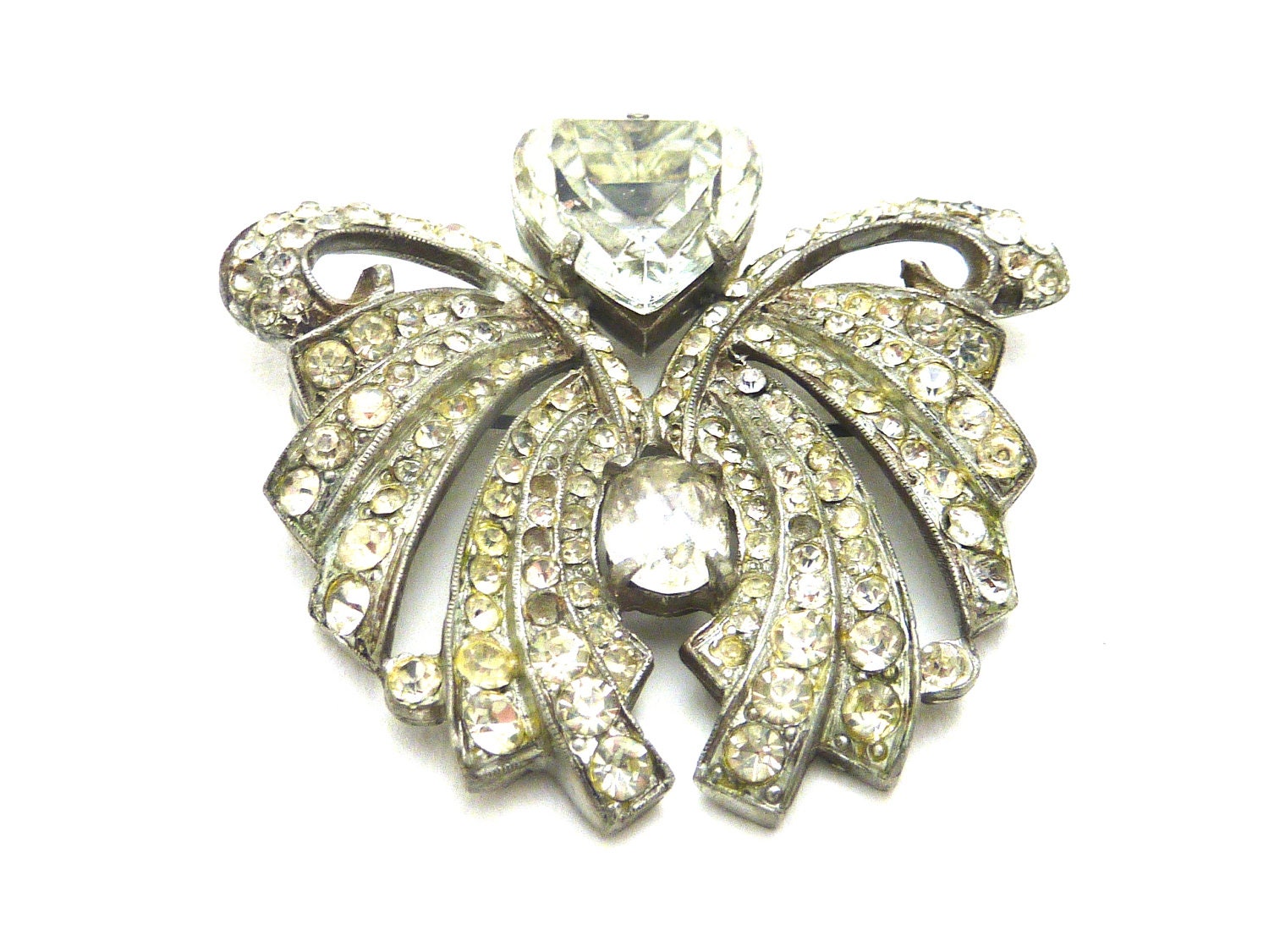 Vintage 1950s Rhinestone Heart & Waterfall Statement Brooch