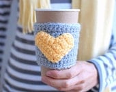 Heart Coffee cup cozy yellow and Gray by The Cozy Project