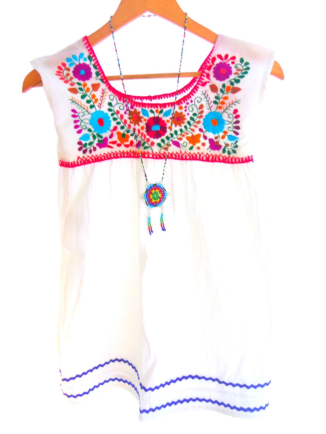 Snow white  Handmade Embroidered Cotton Mexican Baby  Tunic Dress