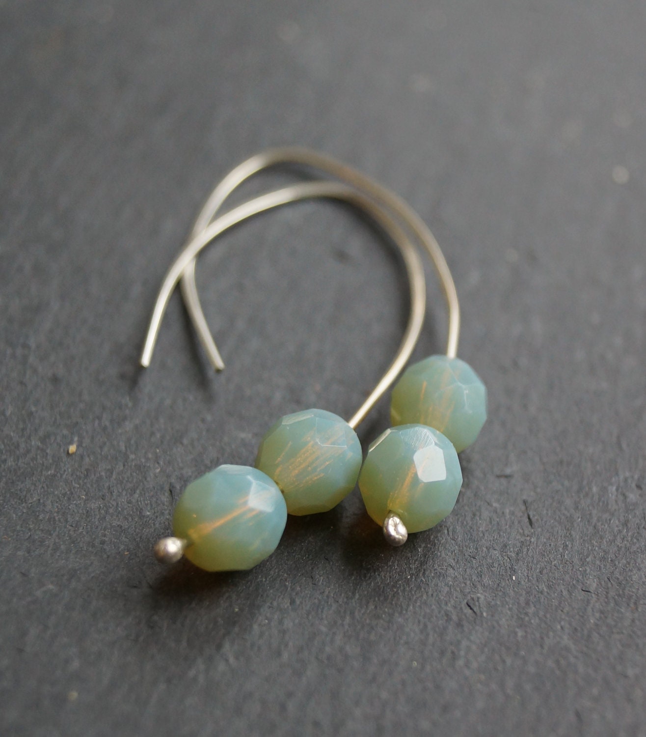 Silver Earrings - Silver Arc  Sage Green Earrings