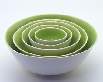 Lime Green and White Nesting Bowls