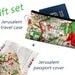 Gift set for travelers with Jerusalem map on it - Travel case zipper pouch and a passport cover both with the map of Jerusalem
