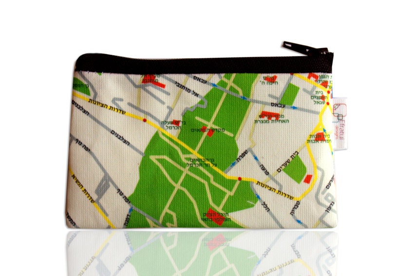 HAIFA MAP WALLET - a souvenir from Haifa Israel with the Bahai gardens and Bat galim area