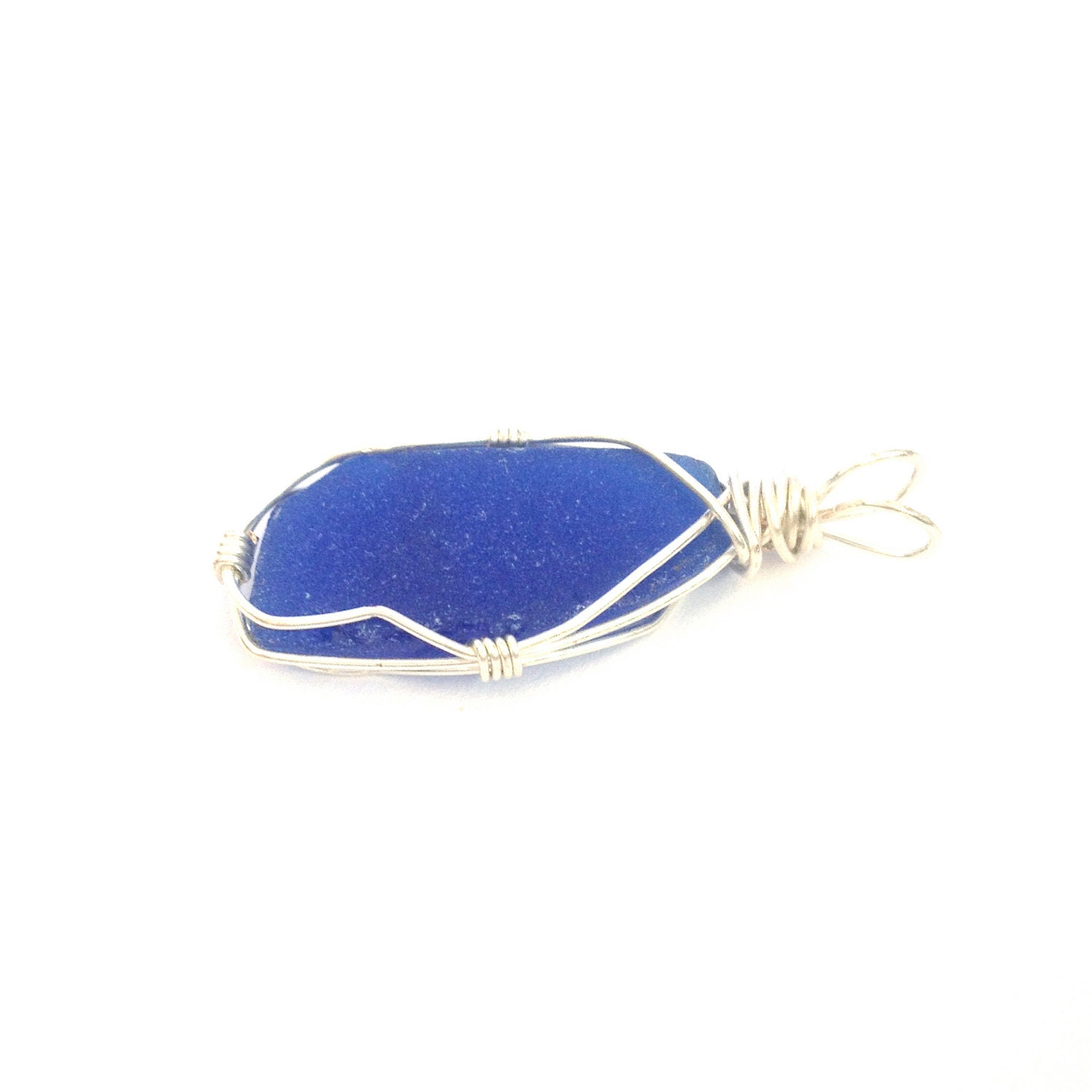 cobalt blue sea glass wire wrapped pendant
