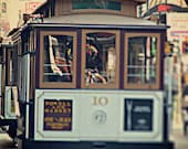 San Francisco Cable Car Photograph - "End of the Line" - 30 x 30 Fine Art Print Metallic Vintage Feel San Francisco Street City Photograph