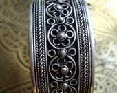 Moroccan Berber  tarnished silver enamel bracelet cuff with coins for Tribal fusion belly dance