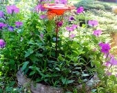 CONTAINER GARDENING, Butterfly Feeder, stained glass,  Brilliant Red Orange, copper, Patio Gardening, Retirement Gift