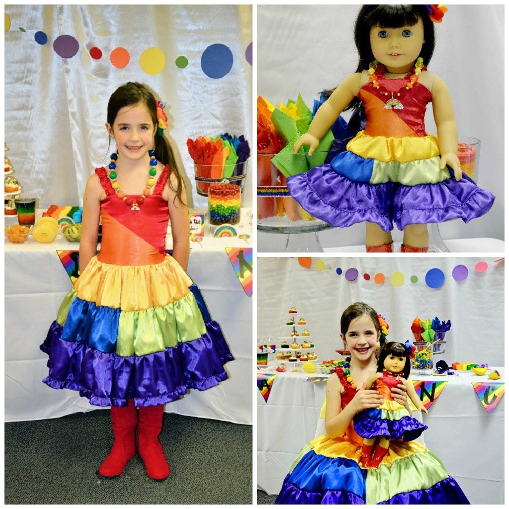 Rainbow Twirl Birthday Girl and Doll Dress