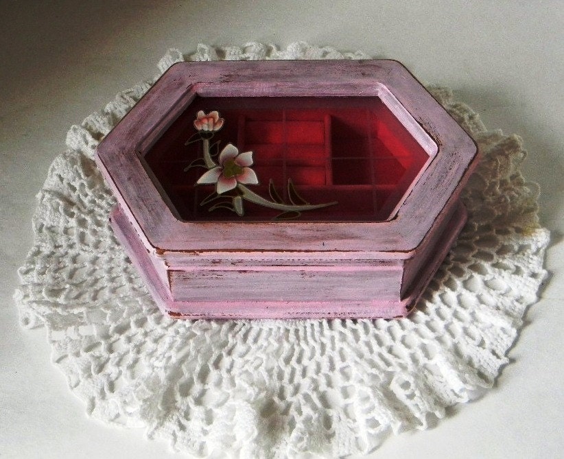 Shabby and Chic Jewelry Box - Small Jewelry Box - Cottage Chic Pink Jewelry Holder