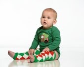 Christmas Onesie -- Baby Boy Christmas Shirt -- long sleeve green onesie with Christmas tree truck shirt and name