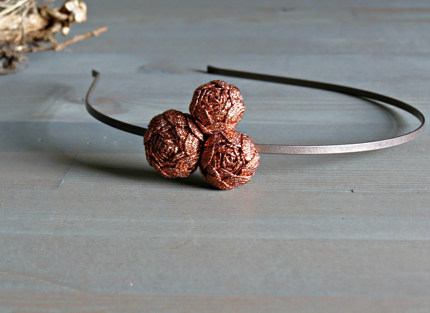 Metallic Copper Rosette Headband  for Women . Gifts for Her . by ponyupdesigns