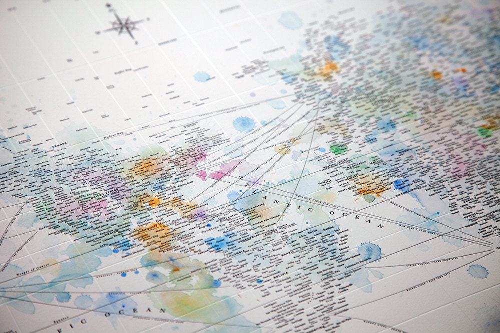 Typographic World Map with Watercolor