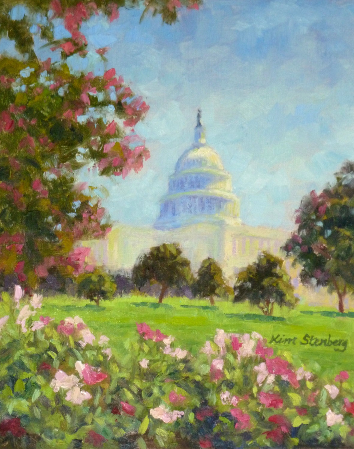 US Capitol Rose Garden Washington DC White Architecture Original Oil Landscape Painting Wall Art