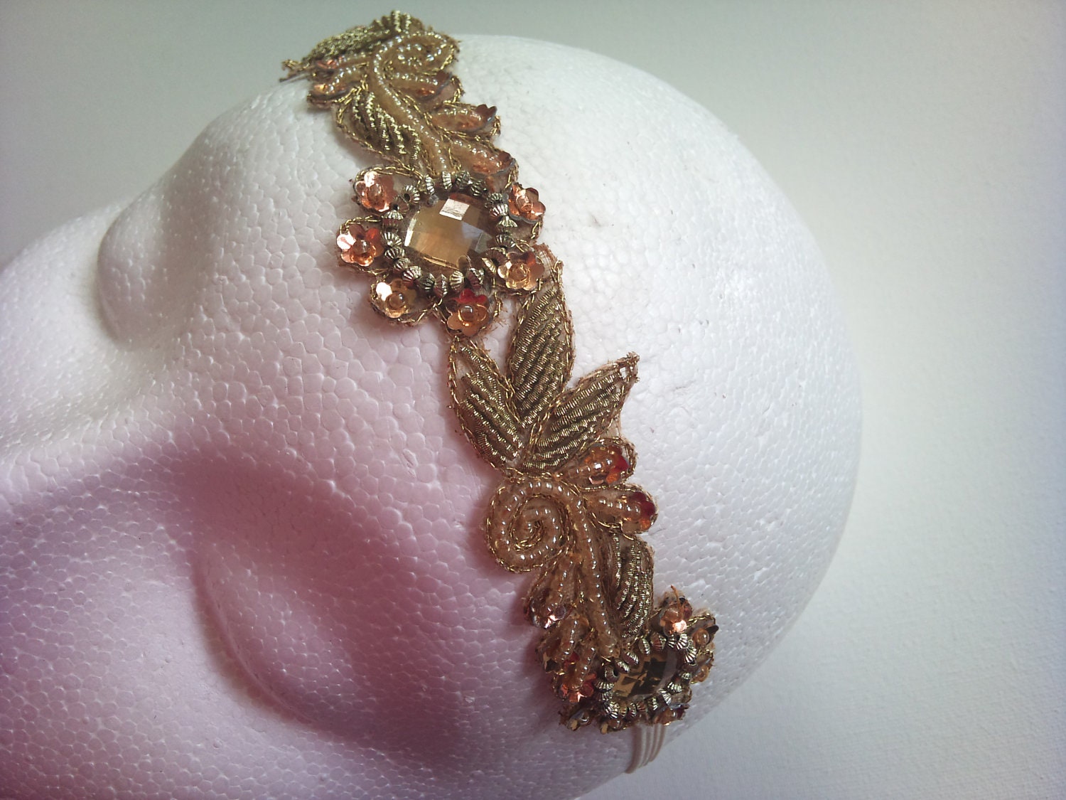 Headband gold beaded 1920s accessory