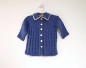1950's Hand Knit Ocean Blue and White Long Sleeved Sweater