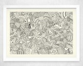 Technicolour Yawn (B&W) - A3 Art Print - typographic print, typography poster, hand lettering, typographical art, wall art, wall decor