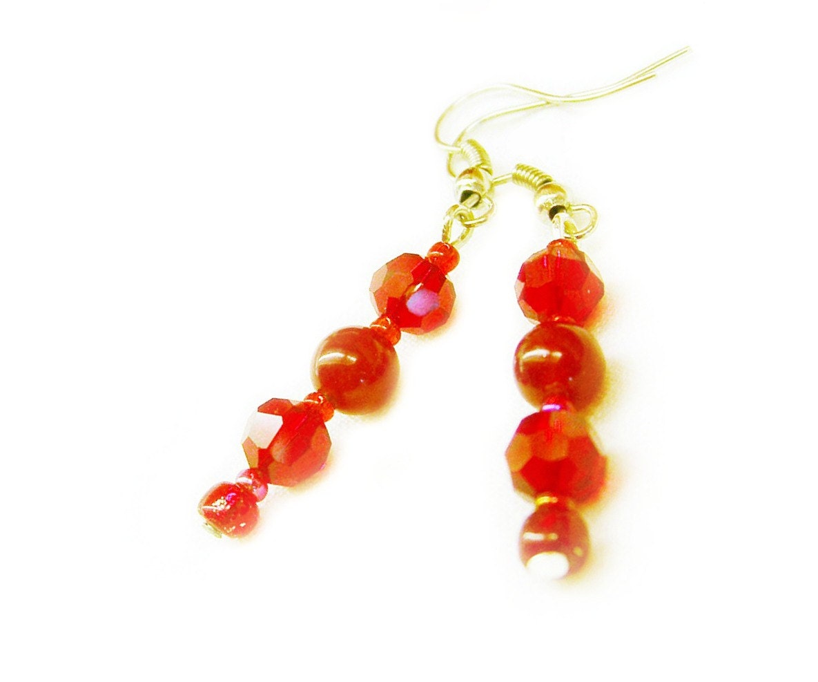 Red Crystal and Jade Earrings