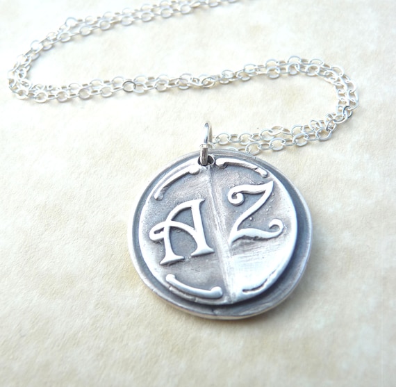 Personalized necklace wax seal pendant jewelry in first and last initials, custom made to order