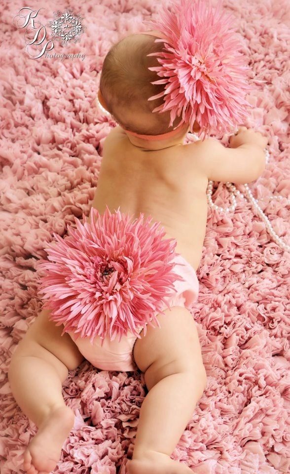 Diaper Cover Photo Shoot Prop Pink Daisy Diaper Cover & Headband Set Spring, Easter, Summer, New Baby Photo Prop