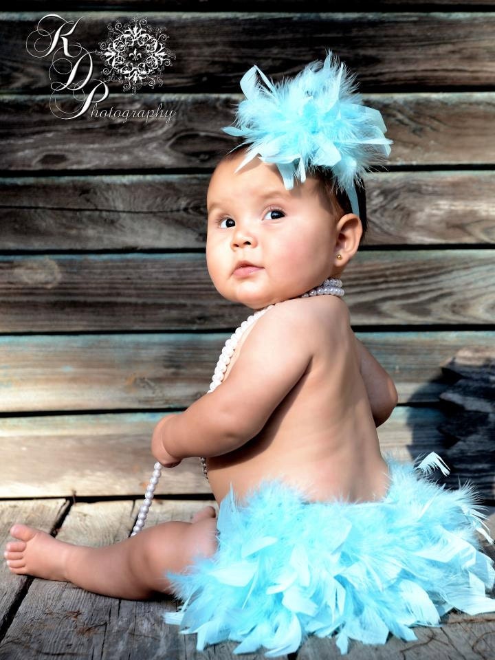 Tiffany Turquoise Blue Feather Diaper Cover Bloomers & Matching Headband Fabulous Easter, Spring, Summer, New Baby PHOTO SESSION PROP