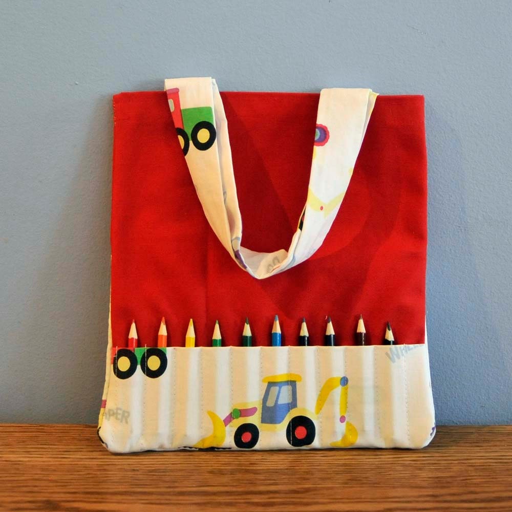 Personalized Crayon Bag, SALE, Construction Trucks, Eco- Friendly