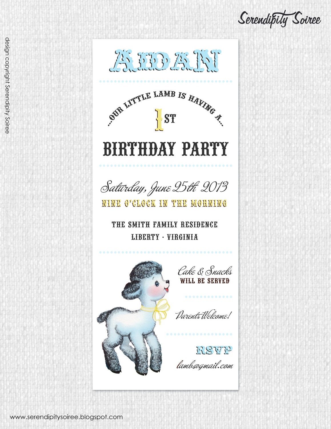 Vintage Little Lamb (BOY) - Custom Printable Invitation - Birthday, Baby Shower, Christening