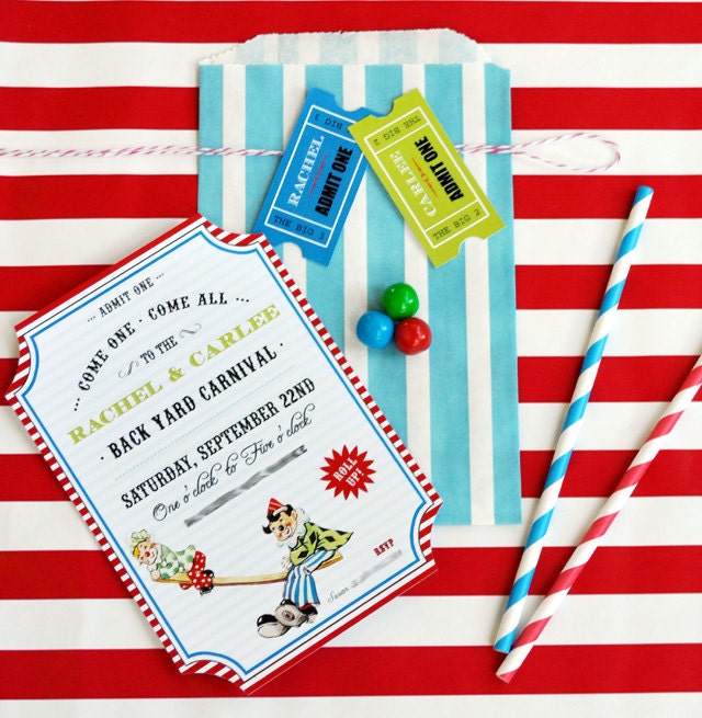 Vintage Circus Party- Custom Printable Invitation Ticket - Clown School Il_570xn