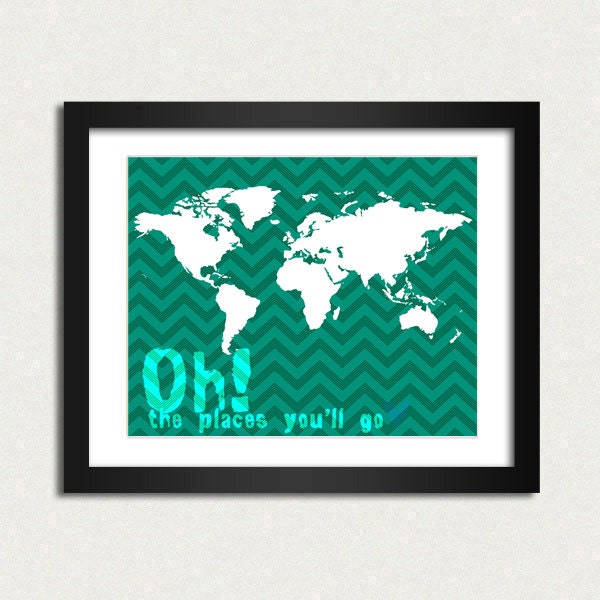 Oh the places 10 x 8 World map, travel print SALE buy 2 get 3
