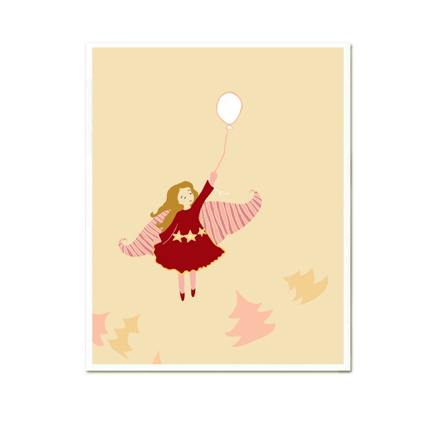 Art Print in pink Sweet is my Dream 8 x 10 Sweet Angel in Love with Ballon in the Forest, original illusrtation - buy 2 get 3