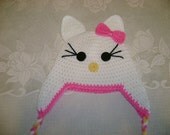 Hello Kitty Crocheted Hat Available in Any Size or Any Color Trim and Bow