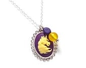 Purple and Gold Unicorn Cameo Necklace - Greek Sorority Mascot Jewelry - Fantasy - Mythical Creature - Hand Beaded - Handmade - Artisan