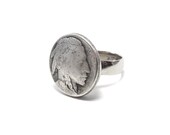 Indian Head / Buffalo Nickel Ring - Silver Native American Inspired Jewelry - Upcycled Button Ring - Handcrafted
