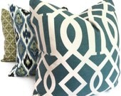 Teal Blue Imperial Trellis Decorative Pillow Covers 18x18, 20x20 or 22x22, 14x20 or 12x24, Toss Pillow, Accent Pillow, Throw Pillow