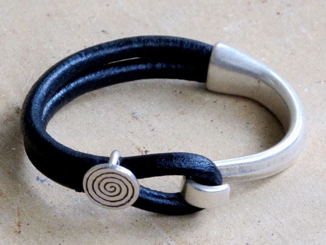 Leather Bracelet with Silver Hook unique elegant under 40 dollars ready to ship