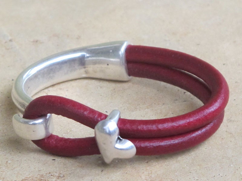 Valentine Friendship Love Bracelet Leather Bracelet with Silver Hook unique elegant under 40 dollars ready to ship