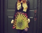 Bohemian Wrap Skirt, Peacock Print Hippie Skirt, Cover-Up, Boho, Gypsy, Moon Sunburst, Christmas gift, Festival Skirt, Small, Winter skirt