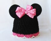 CROCHET PATTERN Minnie Mouse Hat with BONUS hair bow tutorial (5 sizes included) Instant Download