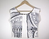 CAP SLEEVE TEE - organic cotton, black and white original print, hand screen printed, eco, egyptian, african, floral, tribal, native, moon