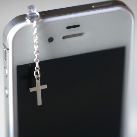 Elegant SILVER CROSS Iphone Earphone Plug/Dust Plug - Cellphone Headphone Handmade Decorations