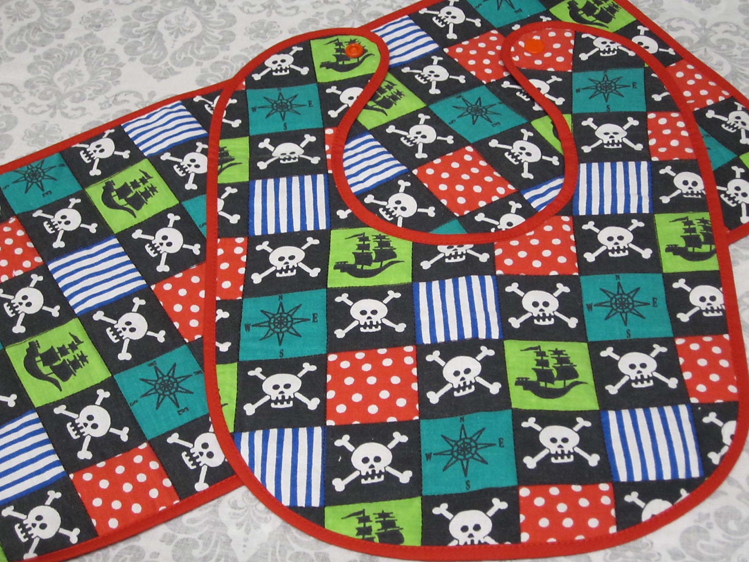 Pirate Cross Bones Bib and Cloth